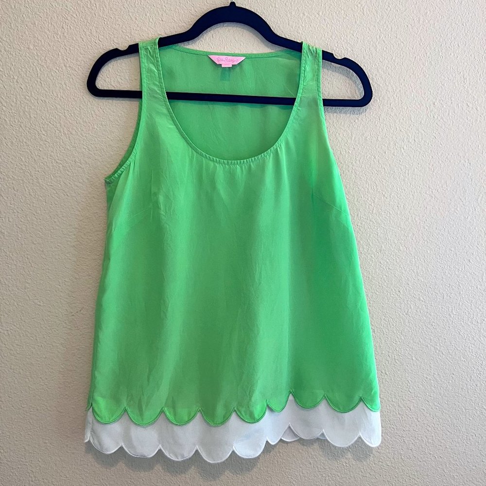 Lilly Pulitzer Green & White Scalloped Sleeveless Blouse